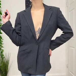 Oscar De La Renta Single Button Pinstripe Blazer Jacket Size 8 Black